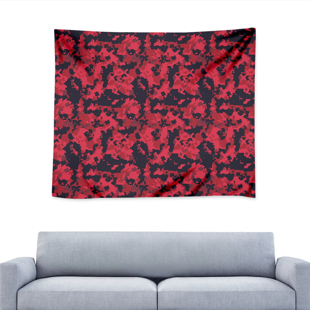 Red And Black Digital Camo Pattern Print Tapestry