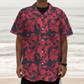 Red And Black Digital Camo Pattern Print Textured Short Sleeve Shirt