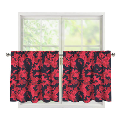 Red And Black Digital Camo Pattern Print Tier Curtains