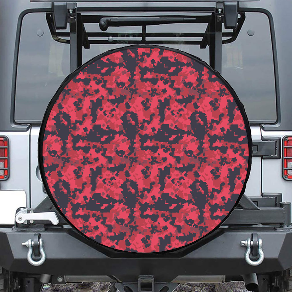 Red And Black Digital Camo Pattern Print Tire Cover