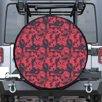 Red And Black Digital Camo Pattern Print Tire Cover