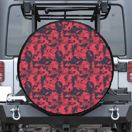 Red And Black Digital Camo Pattern Print Tire Cover