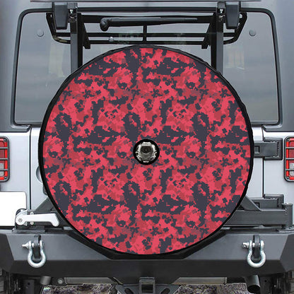 Red And Black Digital Camo Pattern Print Tire Cover With Camera Hole