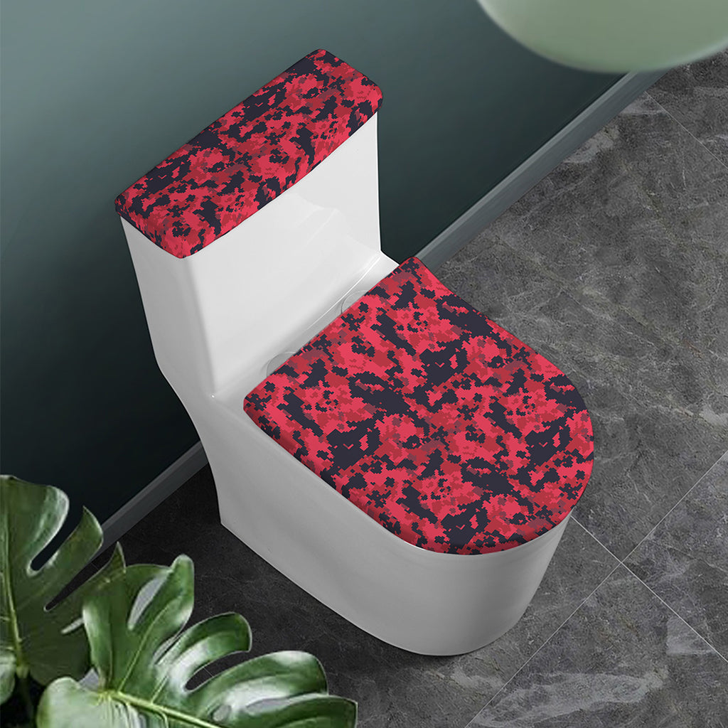 Red And Black Digital Camo Pattern Print Toilet Lid And Tank Cover Set