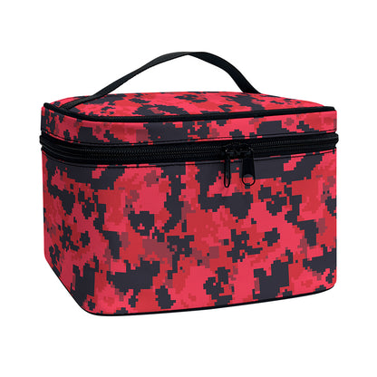 Red And Black Digital Camo Pattern Print Travel Makeup Bag