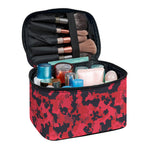 Red And Black Digital Camo Pattern Print Travel Makeup Bag