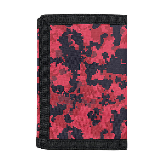 Red And Black Digital Camo Pattern Print Trifold Wallet