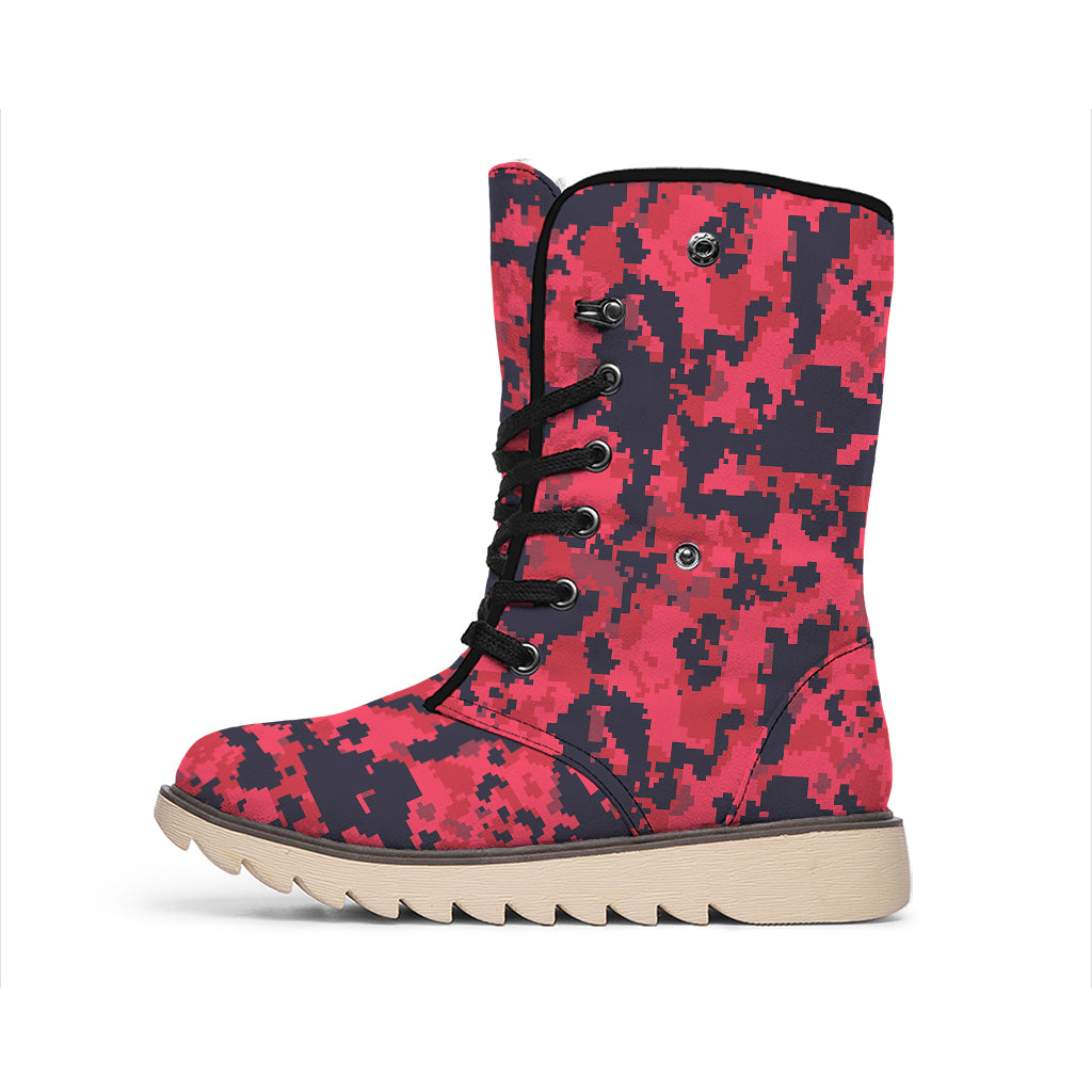 Red And Black Digital Camo Pattern Print Winter Boots