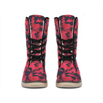 Red And Black Digital Camo Pattern Print Winter Boots