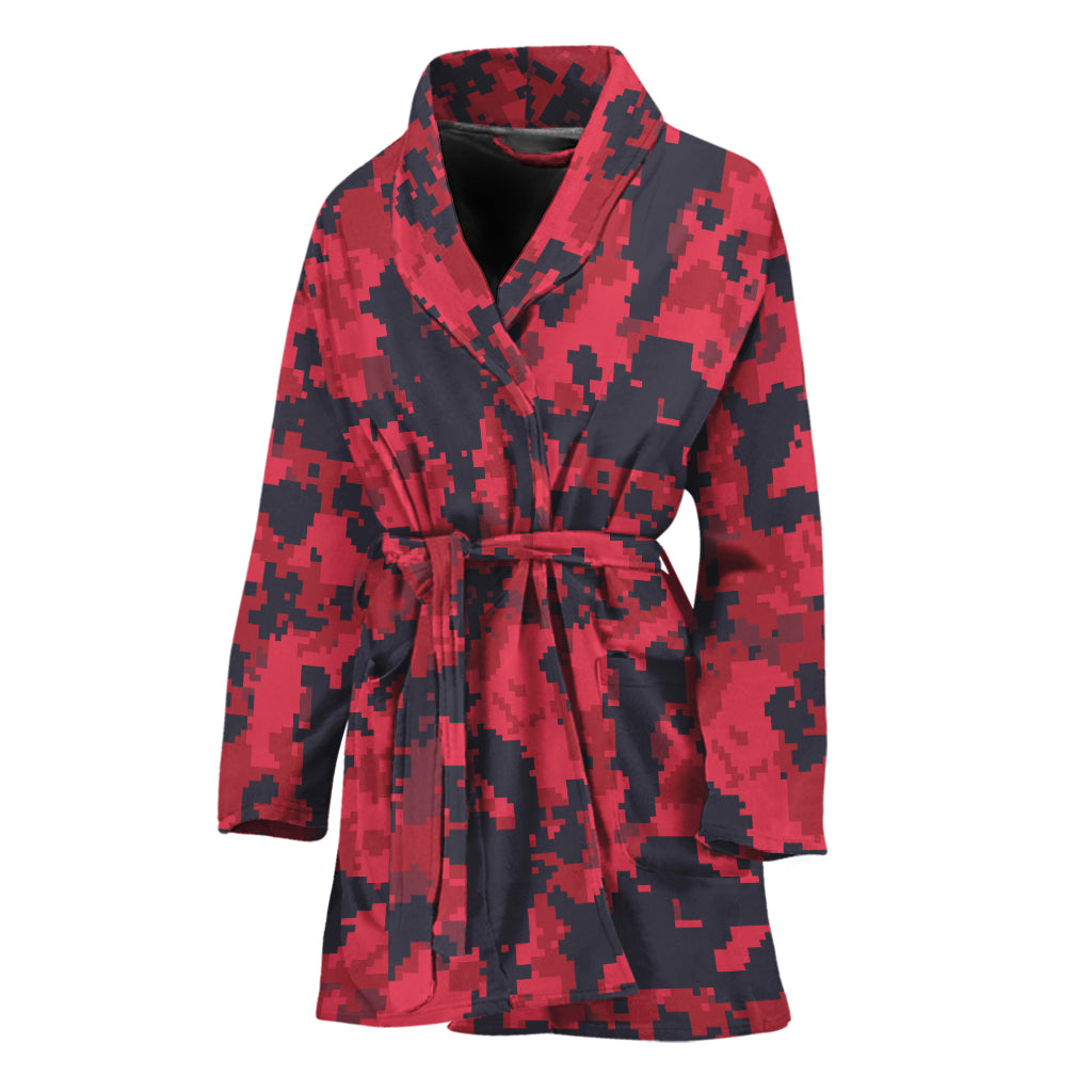 Red And Black Digital Camo Pattern Print Women's Bathrobe