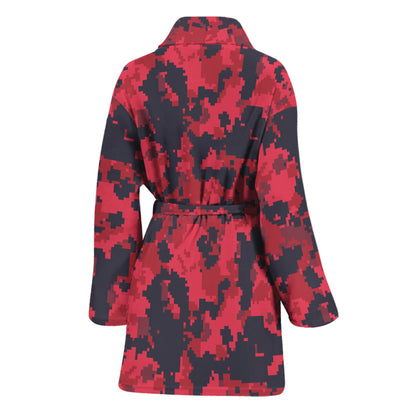 Red And Black Digital Camo Pattern Print Women's Bathrobe
