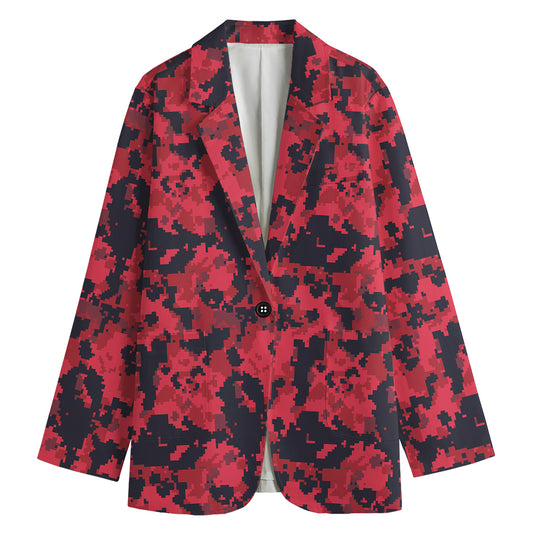Red And Black Digital Camo Pattern Print Women's Blazer