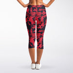 Red And Black Digital Camo Pattern Print Women's Capri Leggings