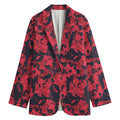 Red And Black Digital Camo Pattern Print Women's Cotton Blazer