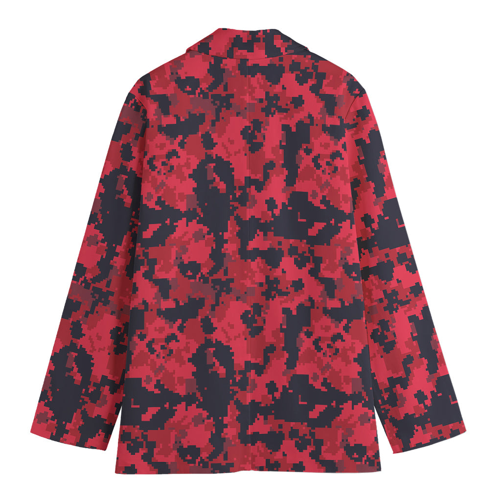 Red And Black Digital Camo Pattern Print Women's Cotton Blazer