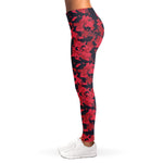 Red And Black Digital Camo Pattern Print Women's Leggings