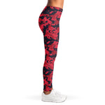 Red And Black Digital Camo Pattern Print Women's Leggings