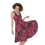 Red And Black Digital Camo Pattern Print Women's Sleeveless Dress