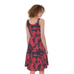 Red And Black Digital Camo Pattern Print Women's Sleeveless Dress