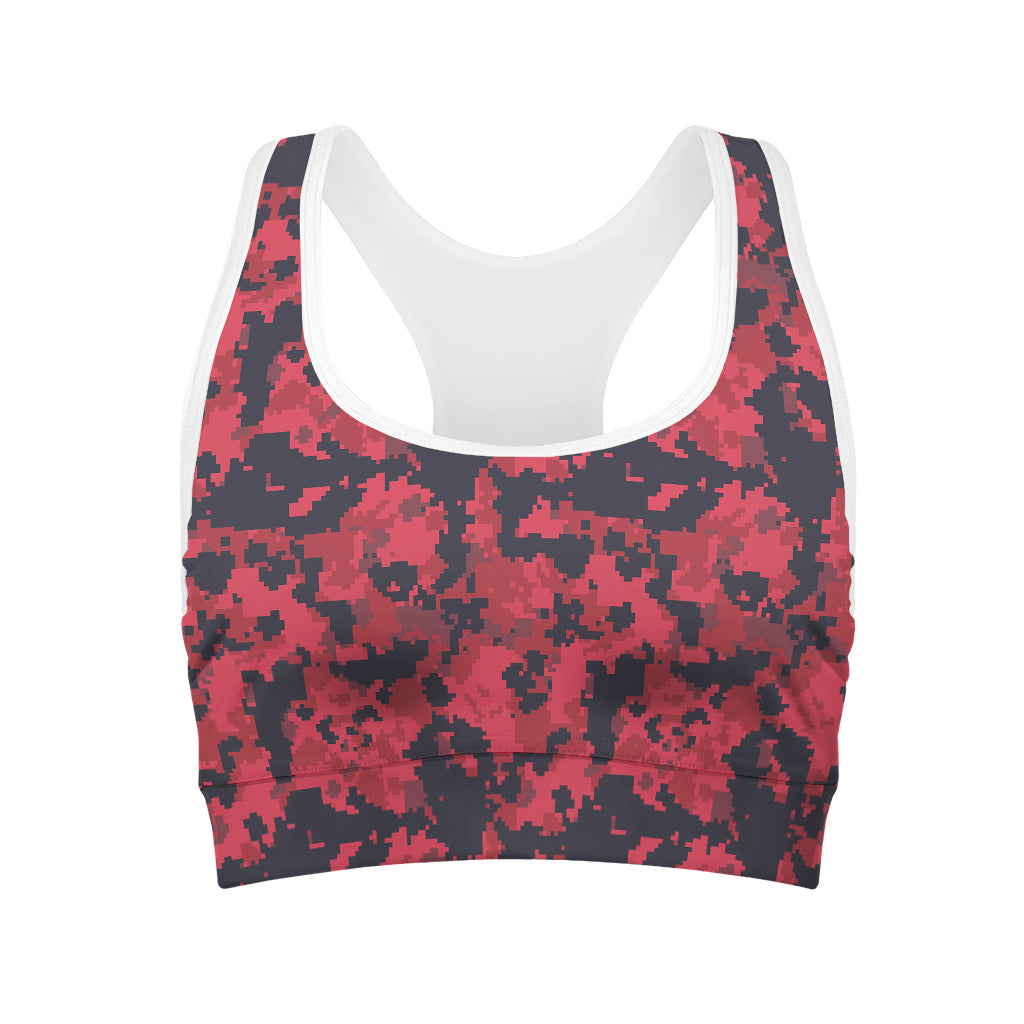 Red And Black Digital Camo Pattern Print Women's Sports Bra