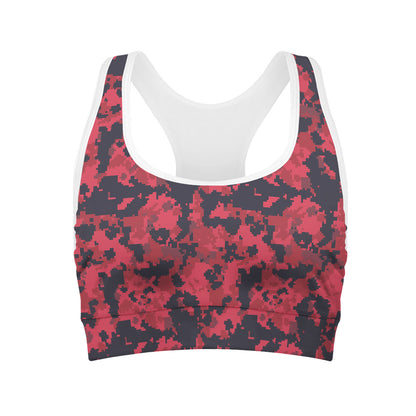 Red And Black Digital Camo Pattern Print Women's Sports Bra