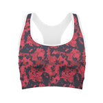 Red And Black Digital Camo Pattern Print Women's Sports Bra