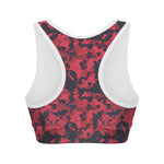 Red And Black Digital Camo Pattern Print Women's Sports Bra