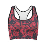 Red And Black Digital Camo Pattern Print Women's Sports Bra