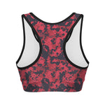 Red And Black Digital Camo Pattern Print Women's Sports Bra