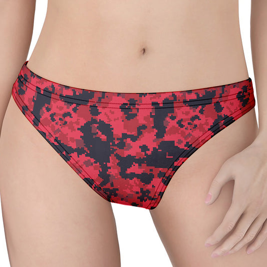 Red And Black Digital Camo Pattern Print Women's Thong