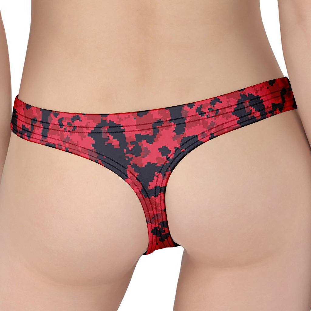 Red And Black Digital Camo Pattern Print Women's Thong