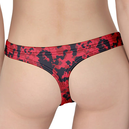 Red And Black Digital Camo Pattern Print Women's Thong