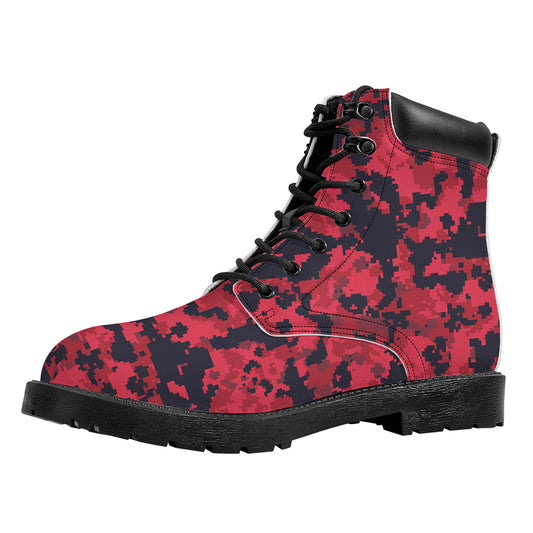Red And Black Digital Camo Pattern Print Work Boots