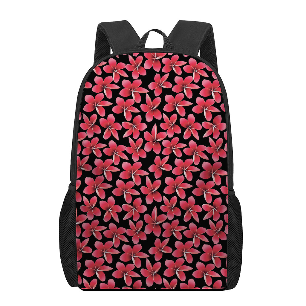 Red And Black Frangipani Pattern Print 17 Inch Backpack