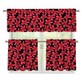 Red And Black Frangipani Pattern Print 3 Piece Kitchen Curtains