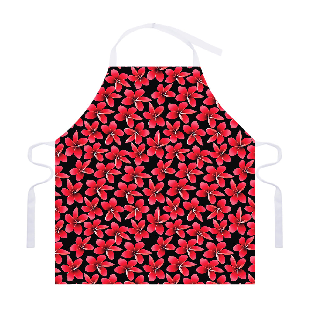 Red And Black Frangipani Pattern Print Adjustable Apron