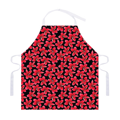 Red And Black Frangipani Pattern Print Adjustable Apron