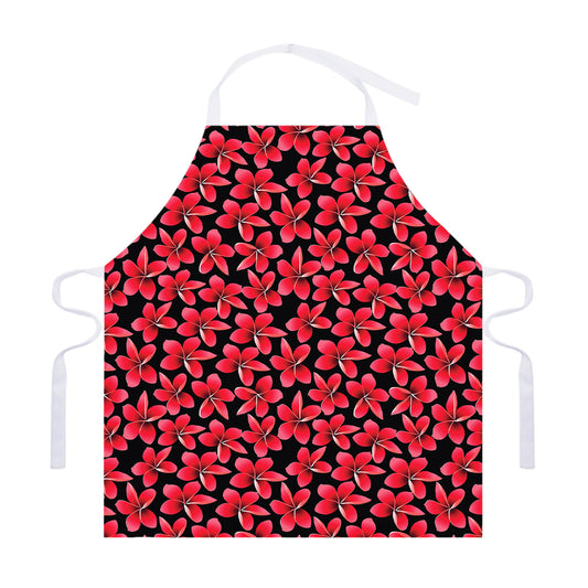 Red And Black Frangipani Pattern Print Adjustable Apron