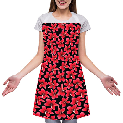 Red And Black Frangipani Pattern Print Adjustable Apron