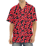 Red And Black Frangipani Pattern Print Aloha Shirt