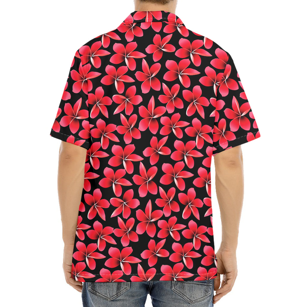Red And Black Frangipani Pattern Print Aloha Shirt