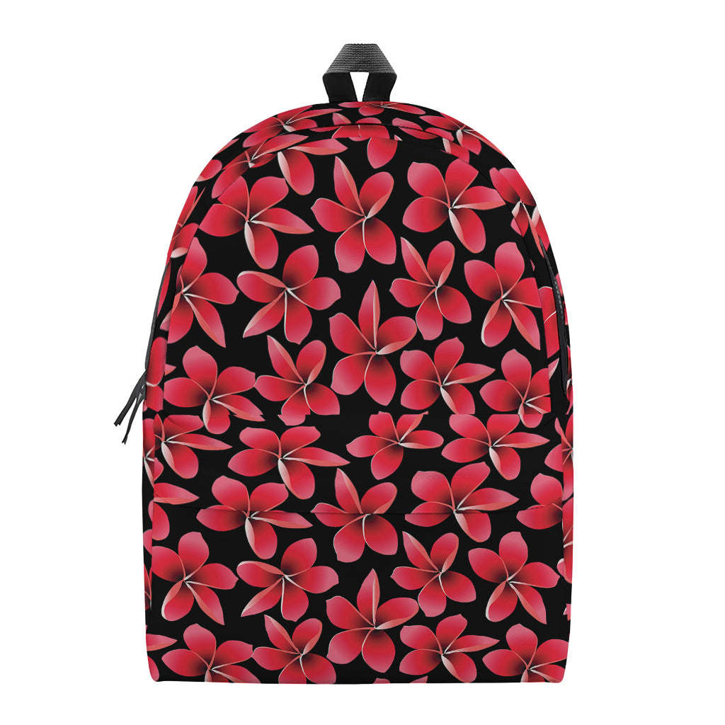 Red And Black Frangipani Pattern Print Backpack