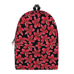 Red And Black Frangipani Pattern Print Backpack