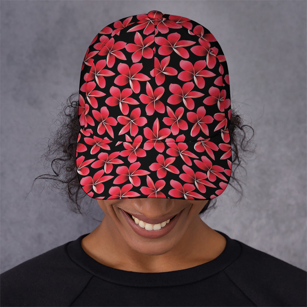 Red And Black Frangipani Pattern Print Baseball Cap