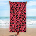 Red And Black Frangipani Pattern Print Beach Towel