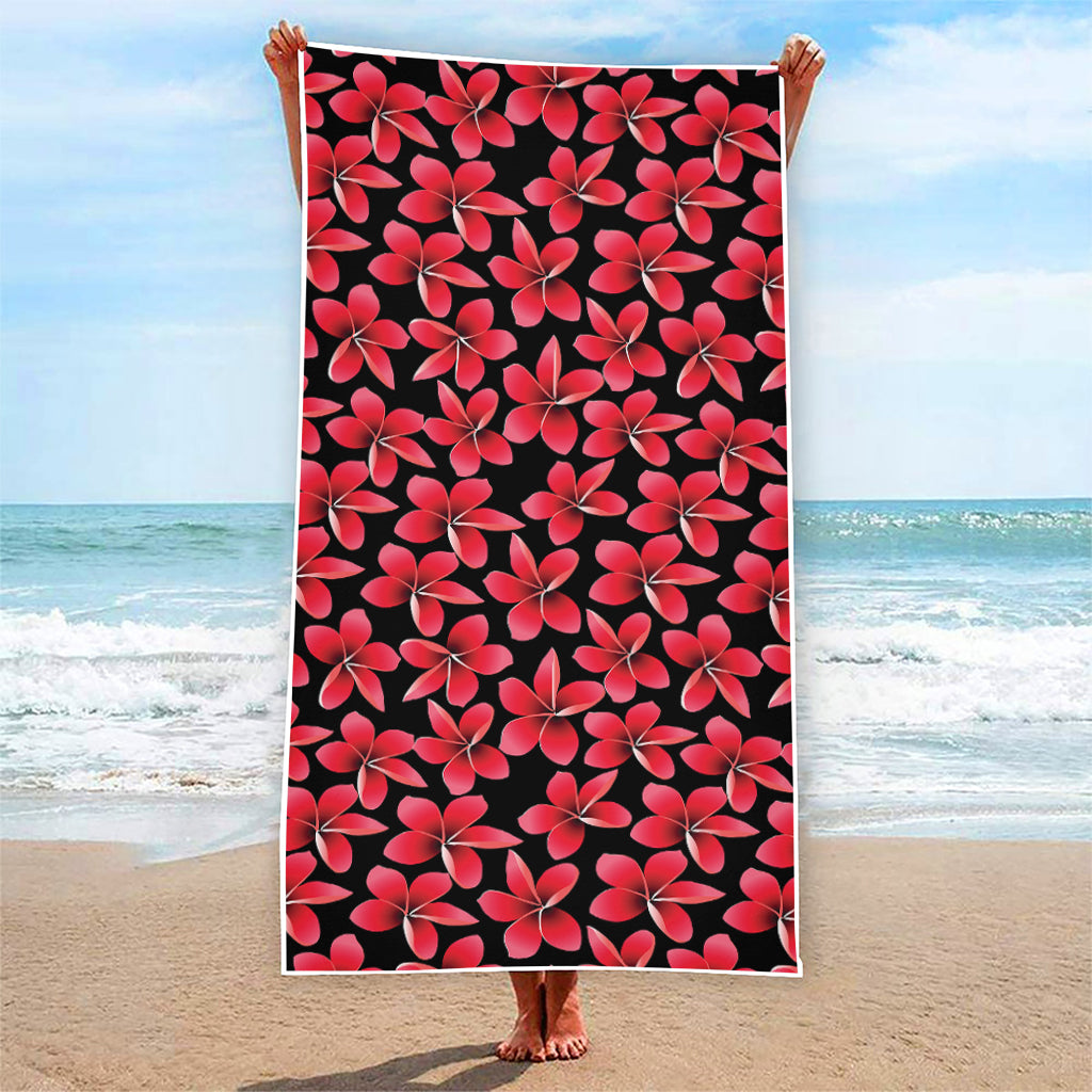 Red And Black Frangipani Pattern Print Beach Towel