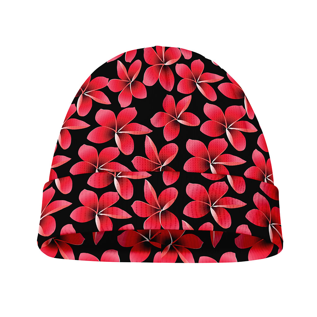 Red And Black Frangipani Pattern Print Beanie
