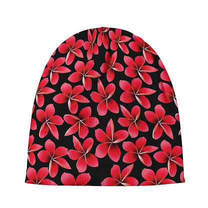Red And Black Frangipani Pattern Print Beanie