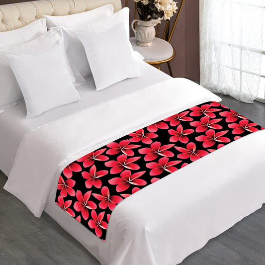 Red And Black Frangipani Pattern Print Bed Runner