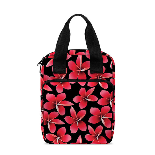 Red And Black Frangipani Pattern Print Bible Tote Bag
